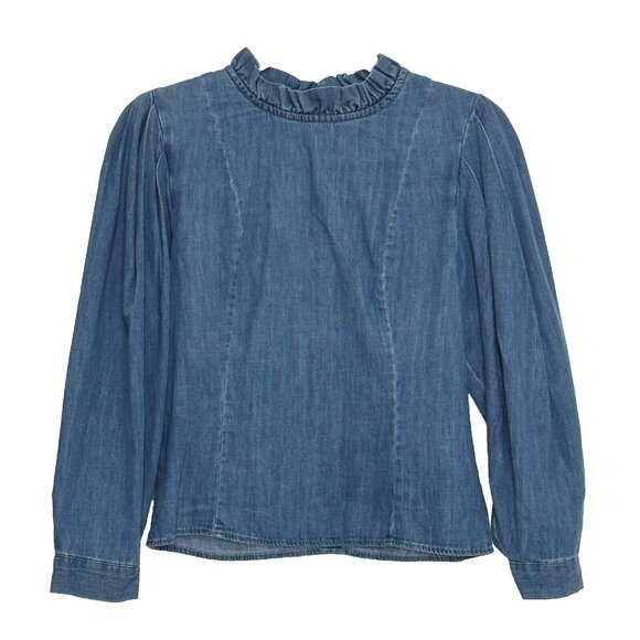 Zara Women's Cottagecore Modest Zip Back Denim Top Long Sleeve Size S Blue - Picture 1 of 7